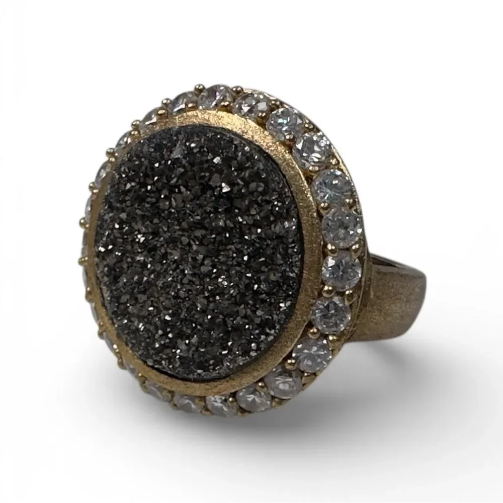 Vintage Druzy Ring 18K Plated Womens Size 4.5